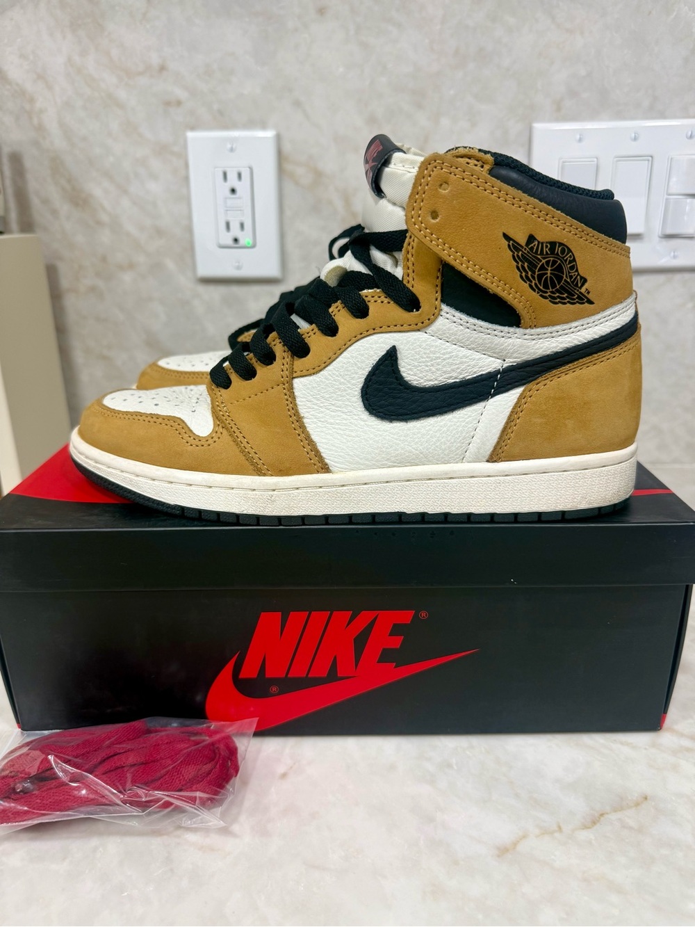 Jordan 1 High OG White, Tan & Black Men’s Sneakers